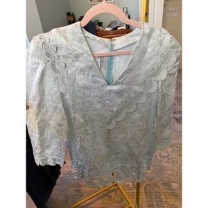 Vintage Light Blue‎ Floral Lace Blouse – Silk Blend – Size 14 Made in USA
